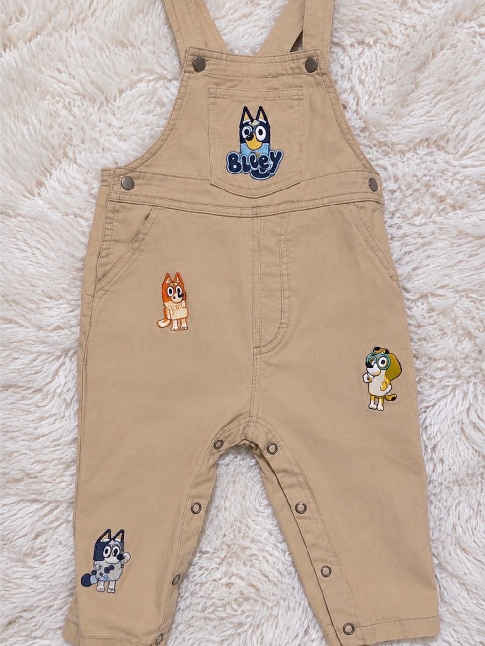 Beige Kids Cartoon Patch Overalls - Picture 2 of 3